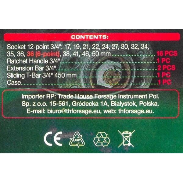 Klucz udarowy ROCKFORCE / WMC ROCKFORCE ZESTAW KLUCZY UDAROWYCH 21el. 3/4" 12KĄT.  17-50mm