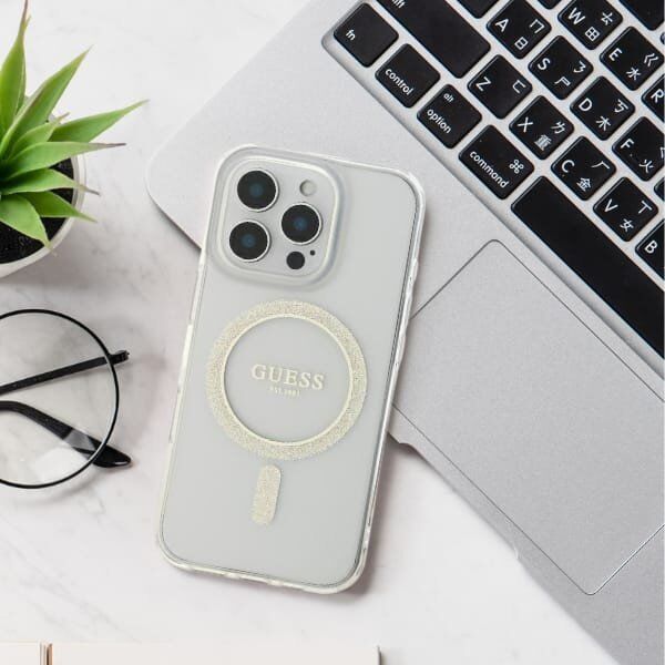 Guess Guess GUHMP16LHFGERET iPhone 16 Pro 6.3" przeźroczysty/transparent hardcase IML Glitter Circle MagSafe