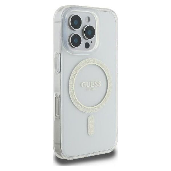 Guess Guess GUHMP16LHFGERET iPhone 16 Pro 6.3" przeźroczysty/transparent hardcase IML Glitter Circle MagSafe