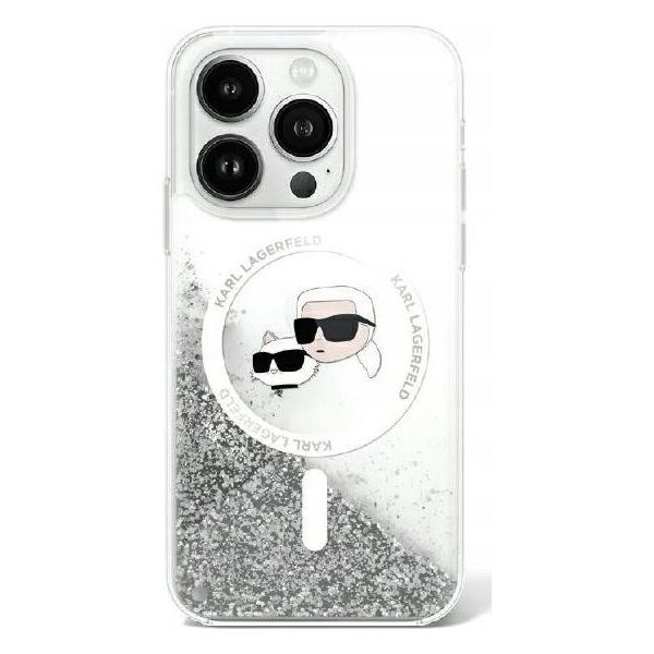 Karl Lagerfeld Karl Lagerfeld KLHMP15XLGKCSGH iPhone 15 Pro Max 6.7" hardcase transparent Liquid Glitter Karl&Choupette Head Magsafe