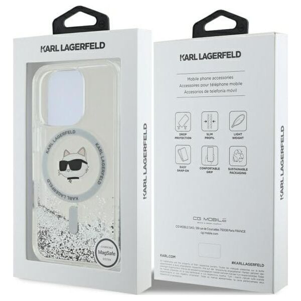 Karl Lagerfeld Karl Lagerfeld KLHMP16XLGCHSGH iPhone 16 Pro Max 6.9" hardcase transparent Liquid Glitter Choupette Head Magsafe