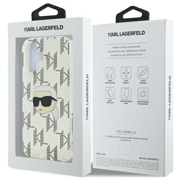 Karl Lagerfeld Karl Lagerfeld KLHCP16SHKLPKHT iPhone 16 6.1" przezroczysty/transparent hardcase IML Karl Head Electroplated