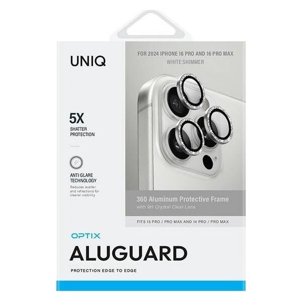 Uniq UNIQ Optix Aluminium Camera Lens Protector iPhone 16 Pro 6.3" / 16 Pro Max 6.9" white shimmer szkło na obiektyw aparatu z aplikatorem