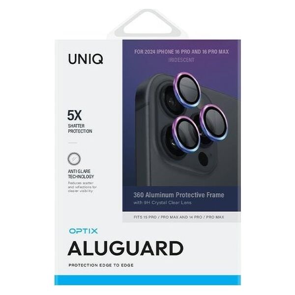 Uniq UNIQ Optix Aluminium Camera Lens Protector iPhone 16 Pro 6.3" / 16 Pro Max 6.9" iridescent szkło na obiektyw aparatu z aplikatorem