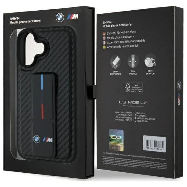 BMW BMW BMHCP16SGSPCCK iPhone 16 6.1" czarny/black hardcase M Grip Stand Smooth and Carbon