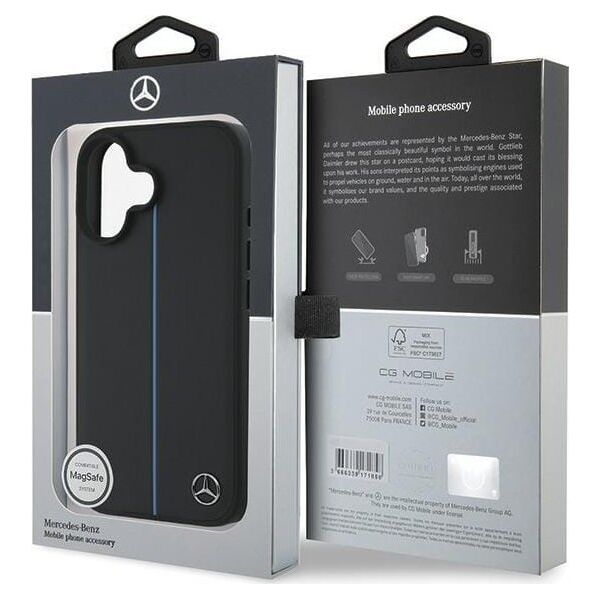 Mercedes Mercedes MEHMP16S23RURBK iPhone 16  6.1" czarny/black hardcase MB Blue Line Leather MagSafe