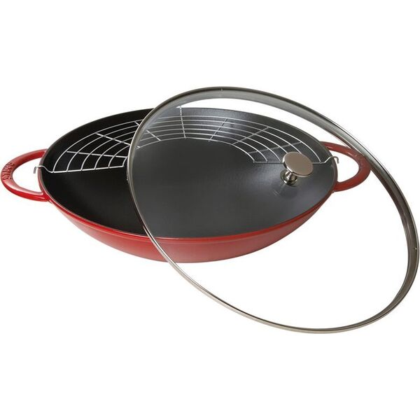 STAUB Wok żeliwny z pokrywką Staub - Czerwony, 37 cm