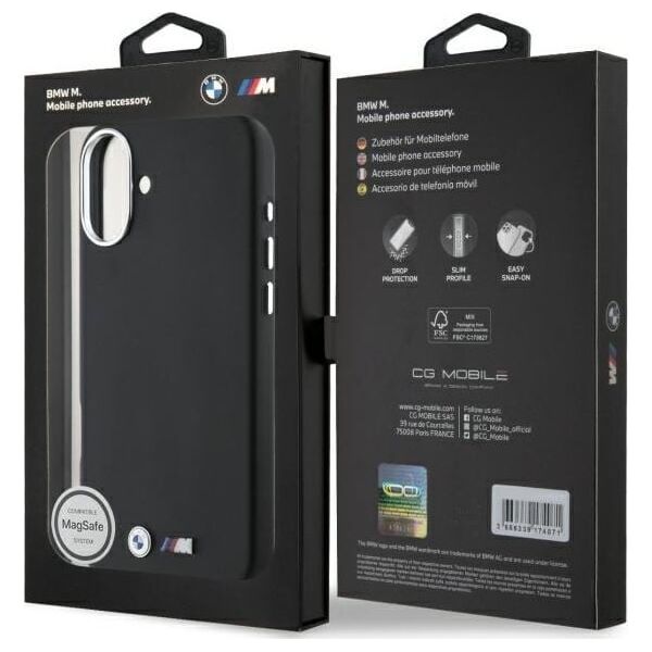 BMW BMW BMHMP16S23PMWK iPhone 16 6.1" czarny/black hardcase M Smooth Full Wrapped Metal MagSafe