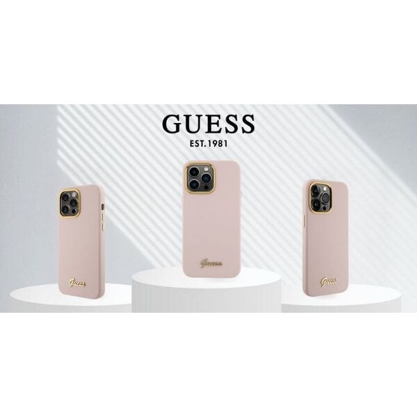 Guess Guess GUHCP16XSMBSLP iPhone 16 Pro Max 6.9" różowy/pink hardcase Silicone Script Metal Logo & Frame