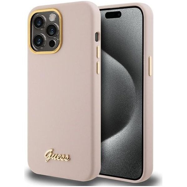 Guess Guess GUHCP16XSMBSLP iPhone 16 Pro Max 6.9" różowy/pink hardcase Silicone Script Metal Logo & Frame