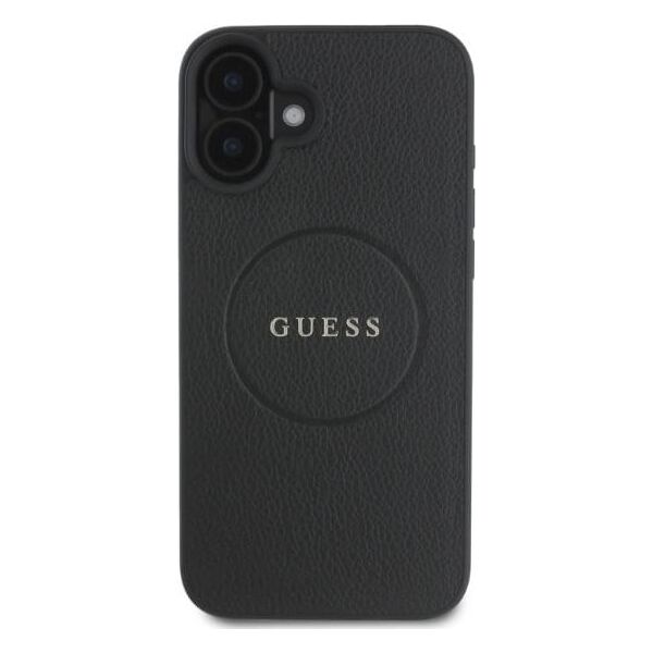 Guess Guess GUHMP16SPGHSMMK iPhone 16 6.1" czarny/black hardcase Grained Gold Ring MagSafe