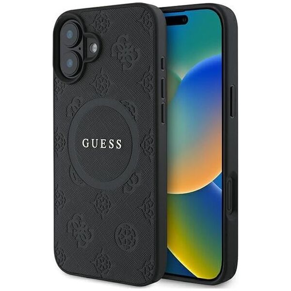 Guess Guess GUHMP16SPSAPSMEK iPhone 16 6.1" czarny/black hardcase Saffiano Peony Classic Logo MagSafe
