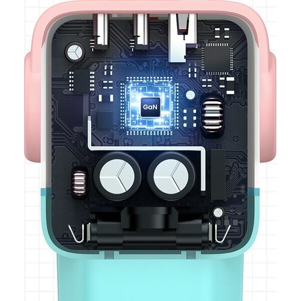 Ładowarka Ugreen Ładowarka sieciowa Ugreen Nexode RG (Robot GaN), 2x USB-C + USB, 65W (różowo - niebieska)
