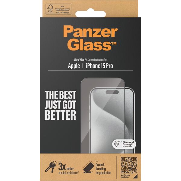 PanzerGlass PanzerGlass Screen Protector iPhone 15 Pro, UWF