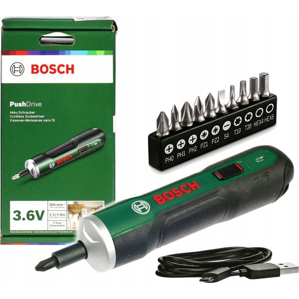 Bosch Bosch PushDrive, Power screwdriver, Straight handle, Green, 360 RPM, 2.5 N·m, 5 N·m