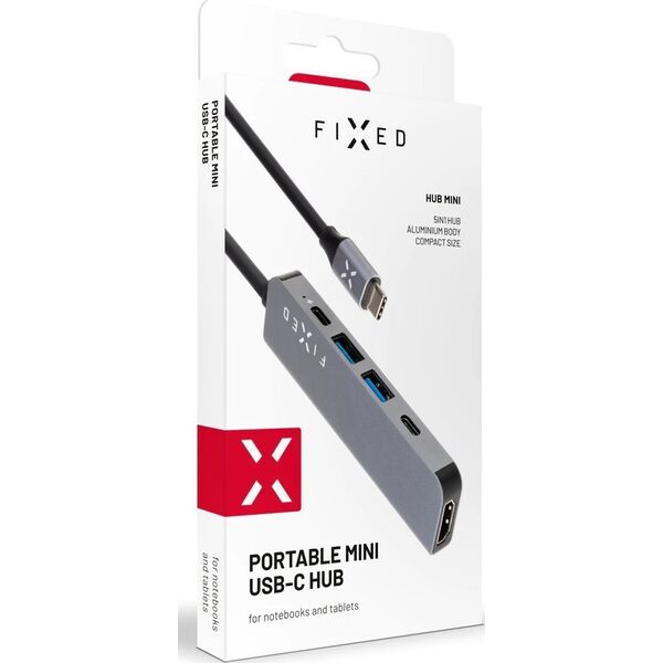 HUB USB Fixed Fixed | 5-port USB-C HUB Mini for laptops and tablets | FIXHU-MN-GR | Gray