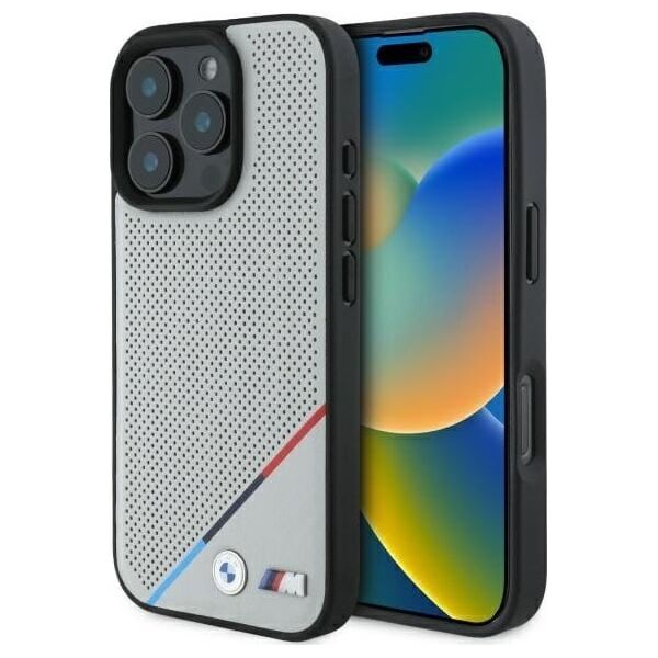 BMW BMW BMHMP16X23PUPDG iPhone 16 Pro Max     6.9" szary/grey hardcase M Perforated Tricolor Line MagSafe