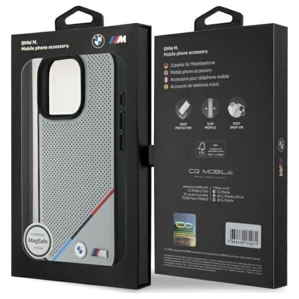 BMW BMW BMHMP16X23PUPDG iPhone 16 Pro Max     6.9" szary/grey hardcase M Perforated Tricolor Line MagSafe