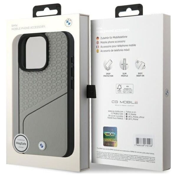 BMW BMW BMHMP16X23RDCLG iPhone 16 Pro Max     6.9" szary/grey hardcase Sign Leather Textured and Line MagSafe