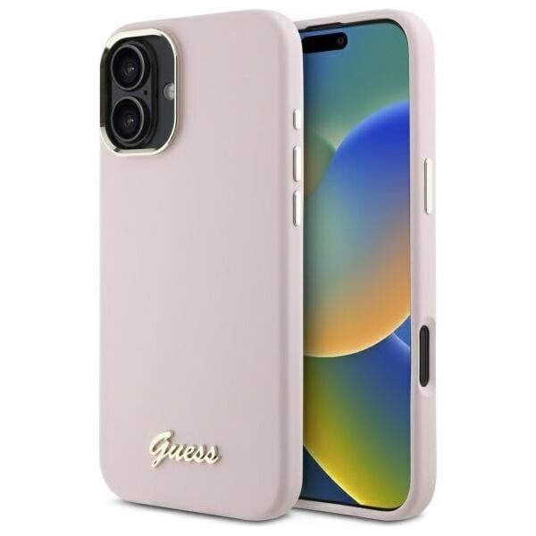 Guess Guess GUHCP16MSMBSLP iPhone 16 Plus 6.7"  różowy/pink hardcase Silicone Script Metal Logo & Frame