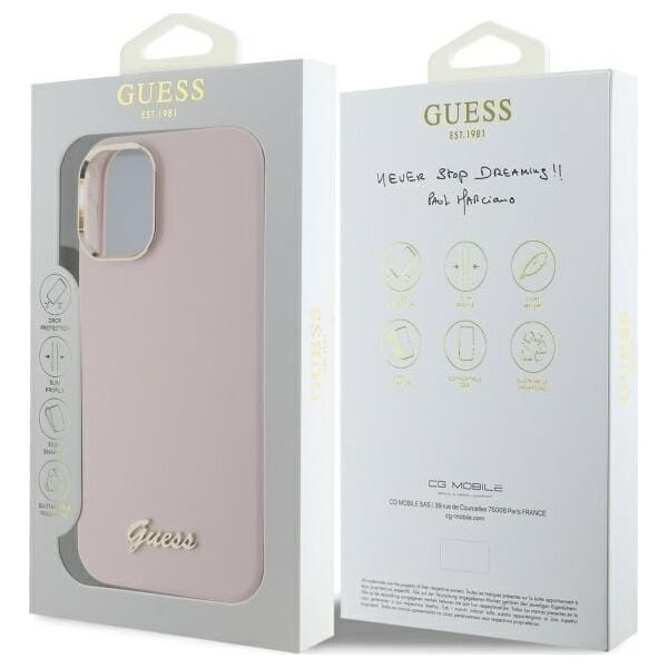 Guess Guess GUHCP16MSMBSLP iPhone 16 Plus 6.7"  różowy/pink hardcase Silicone Script Metal Logo & Frame