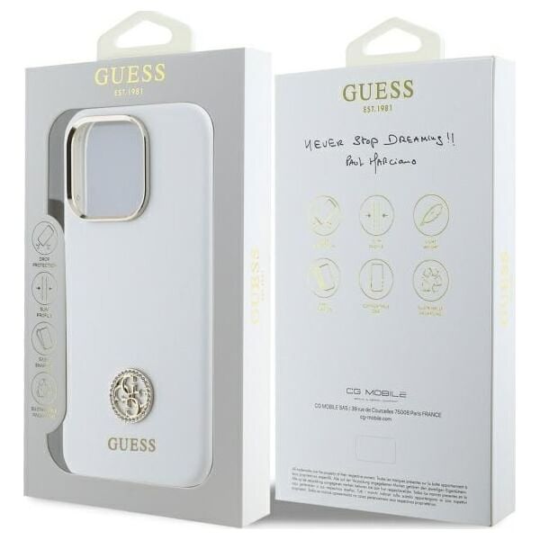 Guess Guess GUHCP16LM4DGPH iPhone 16 Pro 6.3"   biały/white hardcase Silicone Logo Strass 4G