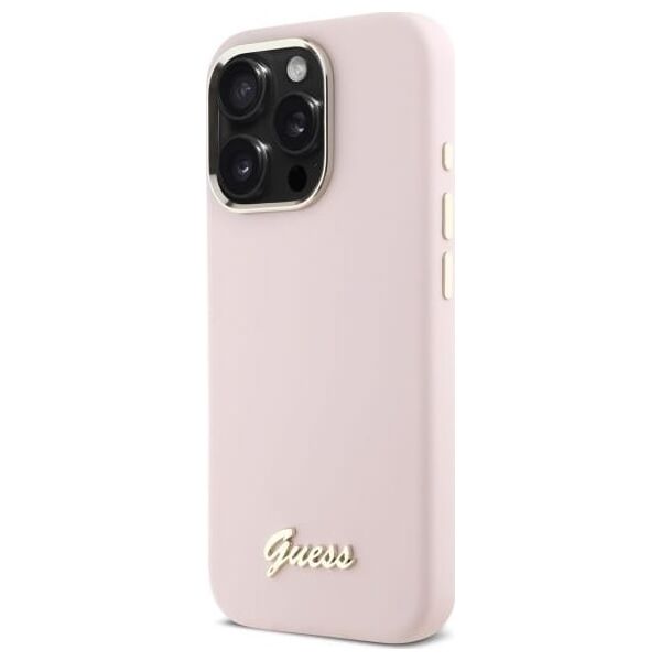 Guess Guess GUHCP16LSMBSLP iPhone 16 Pro 6.3"   różowy/pink hardcase Silicone Script Metal Logo & Frame