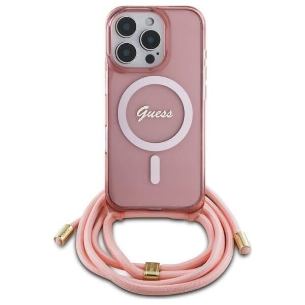 Guess Guess GUHMP16XHCTSGNSP iPhone 16 Pro Max  6.9" różowy/pink hardcase Crossbody Cord Script MagSafe
