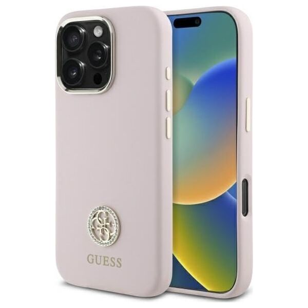 Guess Guess GUHCP16LM4DGPP iPhone 16 Pro 6.3"   jasnoróżowy/pink hardcase Silicone Logo Strass 4G