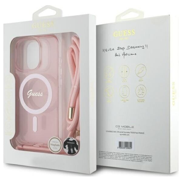 Guess Guess GUHMP16LHCTSGNSP iPhone 16 Pro      6.3" różowy/pink hardcase Crossbody Cord Script MagSafe
