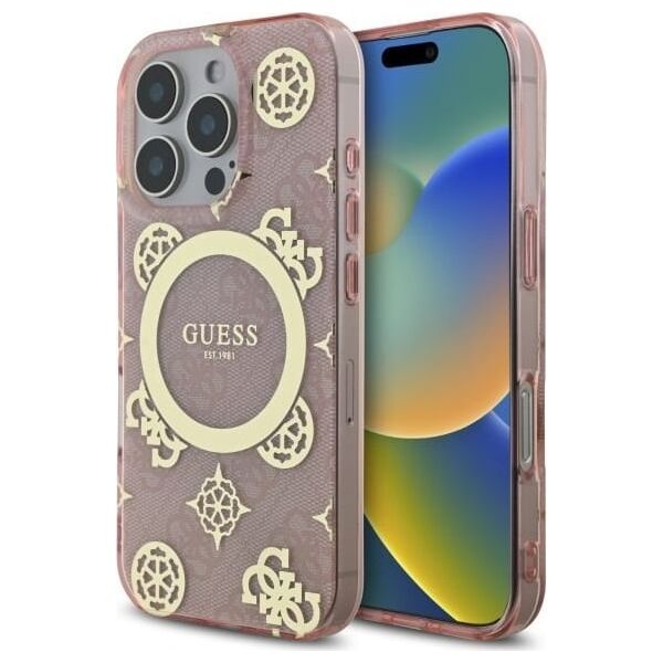 Guess Guess GUHMP16LH4PYEEP iPhone 16 Pro 6.3"  różowy/pink hardcase IML Peony On 4G Background MagSafe