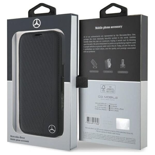 Mercedes Mercedes MEBKP16S23RBGVK iPhone 16 6.1"   czarny/black bookcase Leather Wood Imitation