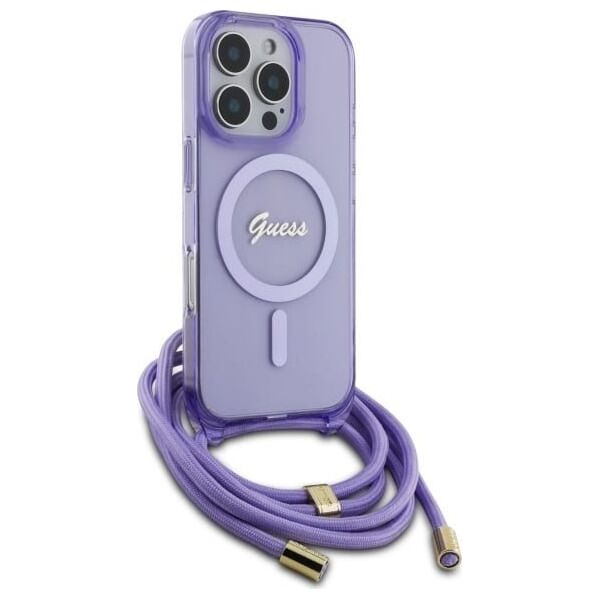 Guess Guess GUHMP16XHCTSGNSU iPhone 16 Pro Max  6.9" fioletowy/purple hardcase Crossbody Cord Script MagSafe