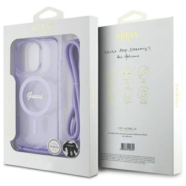 Guess Guess GUHMP16XHCTSGNSU iPhone 16 Pro Max  6.9" fioletowy/purple hardcase Crossbody Cord Script MagSafe