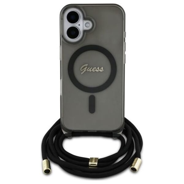 Guess Guess GUHMP16SHCTSGNSK iPhone 16 6.1"     czarny/black hardcase Crossbody Cord Script MagSafe