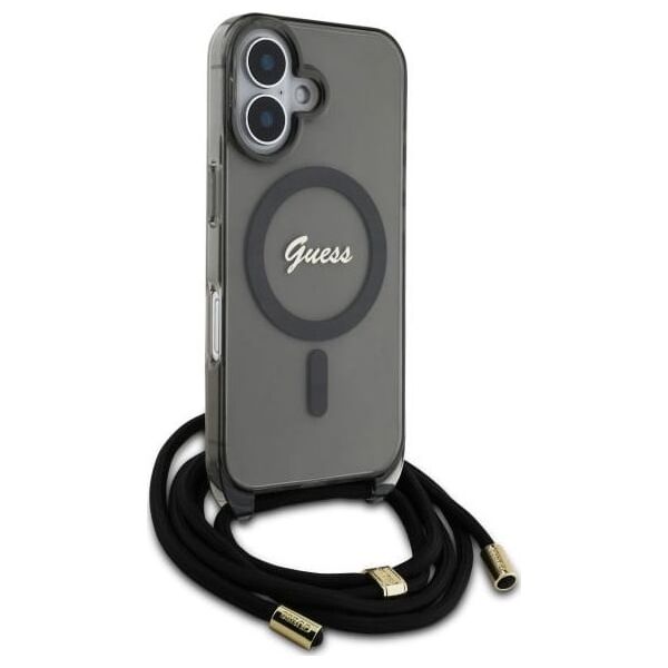 Guess Guess GUHMP16SHCTSGNSK iPhone 16 6.1"     czarny/black hardcase Crossbody Cord Script MagSafe