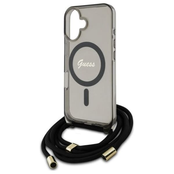 Guess Guess GUHMP16SHCTSGNSK iPhone 16 6.1"     czarny/black hardcase Crossbody Cord Script MagSafe