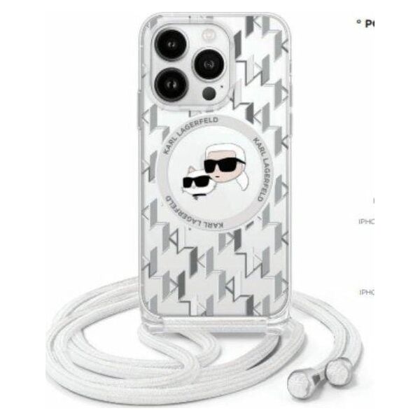 Karl Lagerfeld Karl Lagerfeld KLHMP16LHCKCKLCT iPhone    16 Pro 6.3" transparent hardcase IML Crossbody Monogram Karl & Choupette Head MagSafe