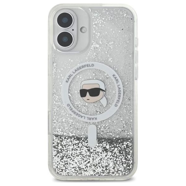 Karl Lagerfeld Karl Lagerfeld KLHMP16MLGKISGH iPhone 16  Plus 6.7" hardcase transparent Liquid Glitter Karl Head Magsafe