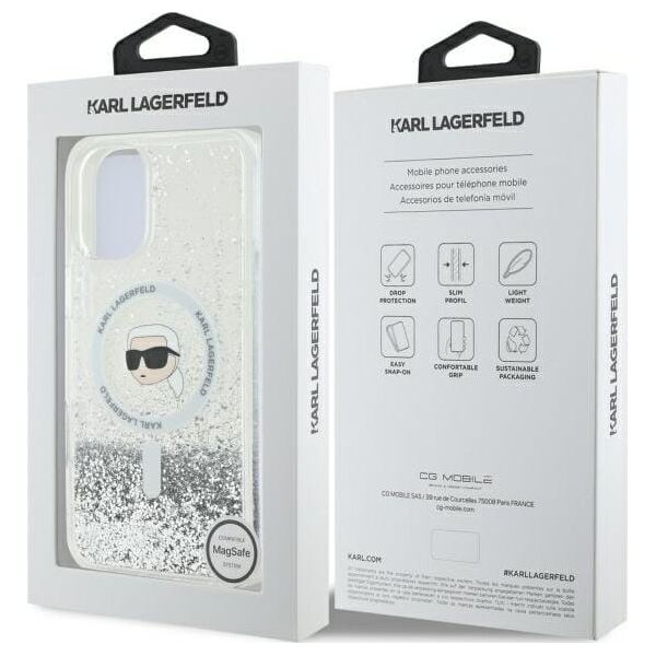Karl Lagerfeld Karl Lagerfeld KLHMP16MLGKISGH iPhone 16  Plus 6.7" hardcase transparent Liquid Glitter Karl Head Magsafe