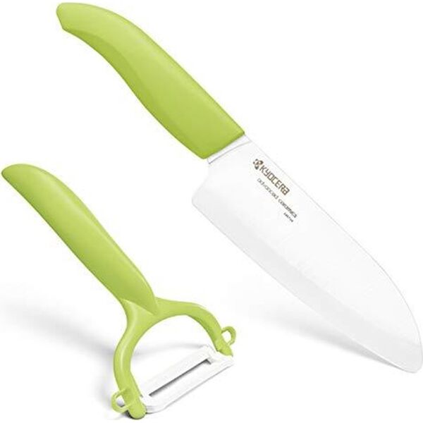 Kyocera Kyocera FK140CP10NGR SANTOKU KNIFE & PEELER Set, knife (14 cm blade) and peeler, Green