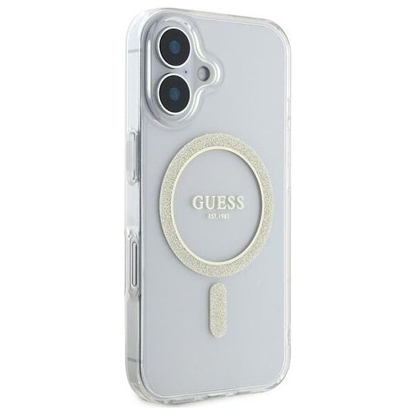 Guess Guess GUHMP16SHFGERET iPhone 16 6.1" przeźroczysty/transparent hardcase IML Glitter Circle MagSafe