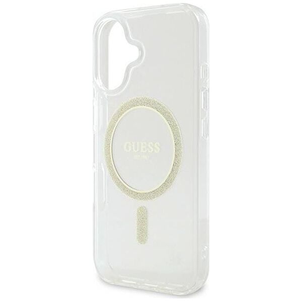 Guess Guess GUHMP16SHFGERET iPhone 16 6.1" przeźroczysty/transparent hardcase IML Glitter Circle MagSafe