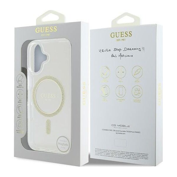 Guess Guess GUHMP16SHFGERET iPhone 16 6.1" przeźroczysty/transparent hardcase IML Glitter Circle MagSafe