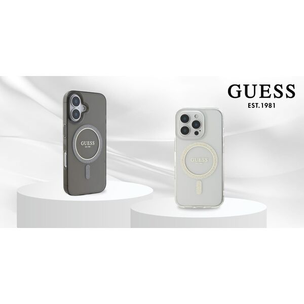 Guess Guess GUHMP16SHFGERET iPhone 16 6.1" przeźroczysty/transparent hardcase IML Glitter Circle MagSafe