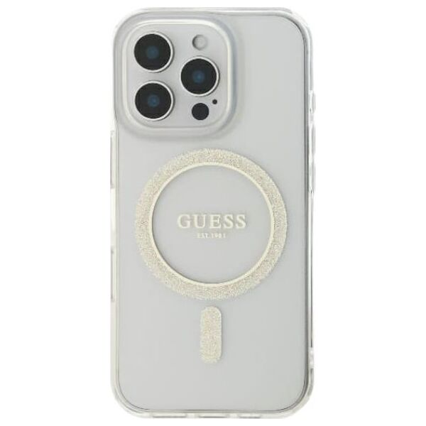 Guess Guess GUHMP16SHFGERET iPhone 16 6.1" przeźroczysty/transparent hardcase IML Glitter Circle MagSafe