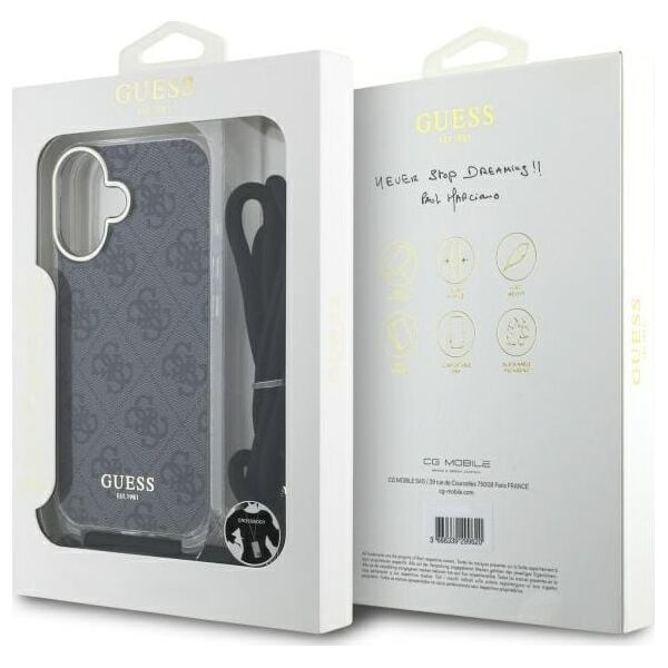 Guess Guess GUHCP16SHC4SEK iPhone 16 6.1"       czarny/black hardcase Crossbody Cord 4G Print