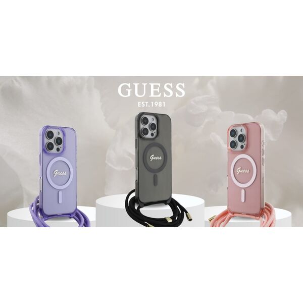 Guess Guess GUHMP16SHCTSGNSP iPhone 16 6.1"     różowy/pink hardcase Crossbody Cord Script MagSafe