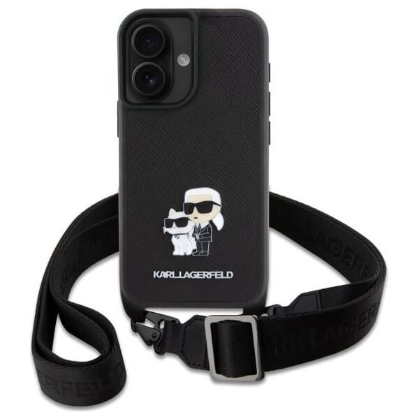 Karl Lagerfeld Karl Lagerfeld KLHCP16SSAKCPBK iPhone 16  6.1" czarny/black hardcase Saffiano Karl&Choupette Metal Pin CBDY Strap