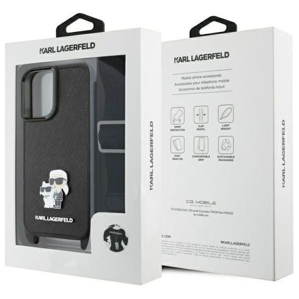 Karl Lagerfeld Karl Lagerfeld KLHCP16SSAKCPBK iPhone 16  6.1" czarny/black hardcase Saffiano Karl&Choupette Metal Pin CBDY Strap